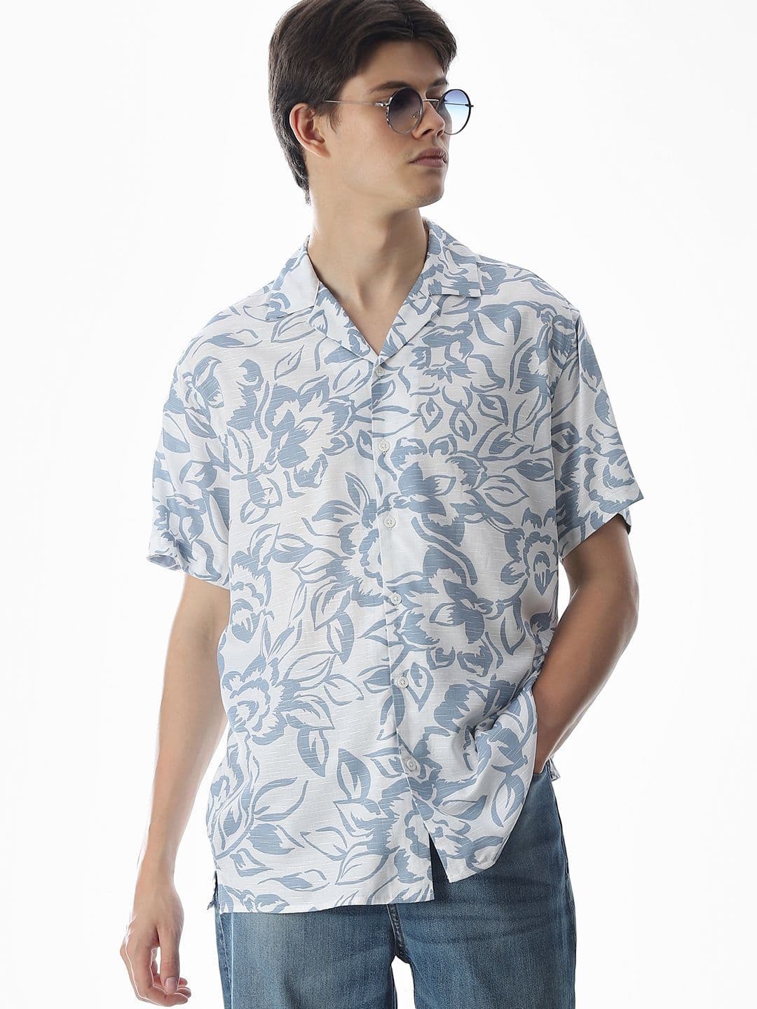 Jack & Jones Relaxed Fit Cuban Collar Floral Printed Opaque Shirt - view 1