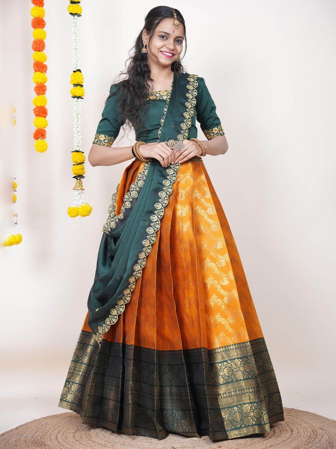 Fabcartz Woven Design Semi-Stitched Lehenga & Unstitched Blouse With Dupatta - view 1