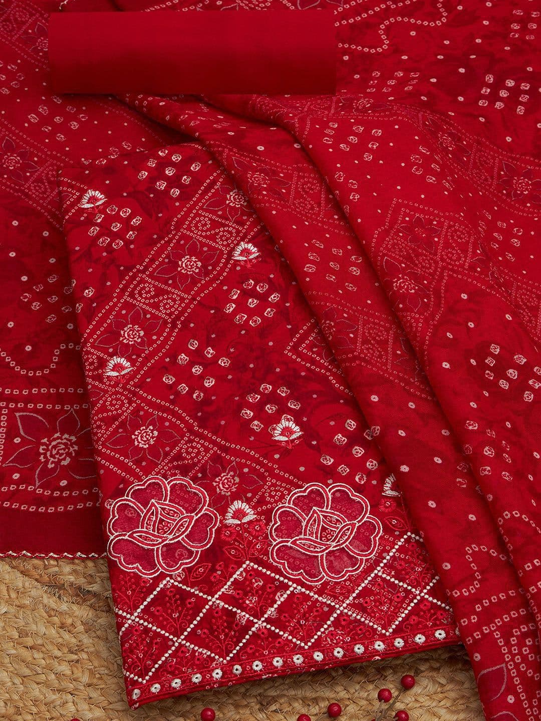Soch Bandhani Printed Sequinned Unstitched Dress Material - view 1