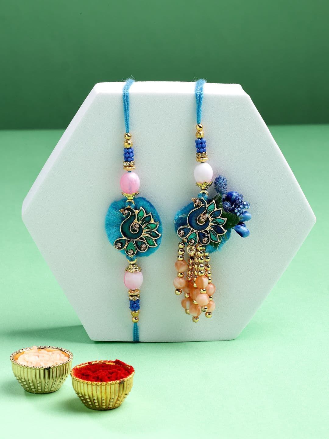 ADIVA Set Of 2 Rakhi With Roli Chawal & Greetings Card - view 1