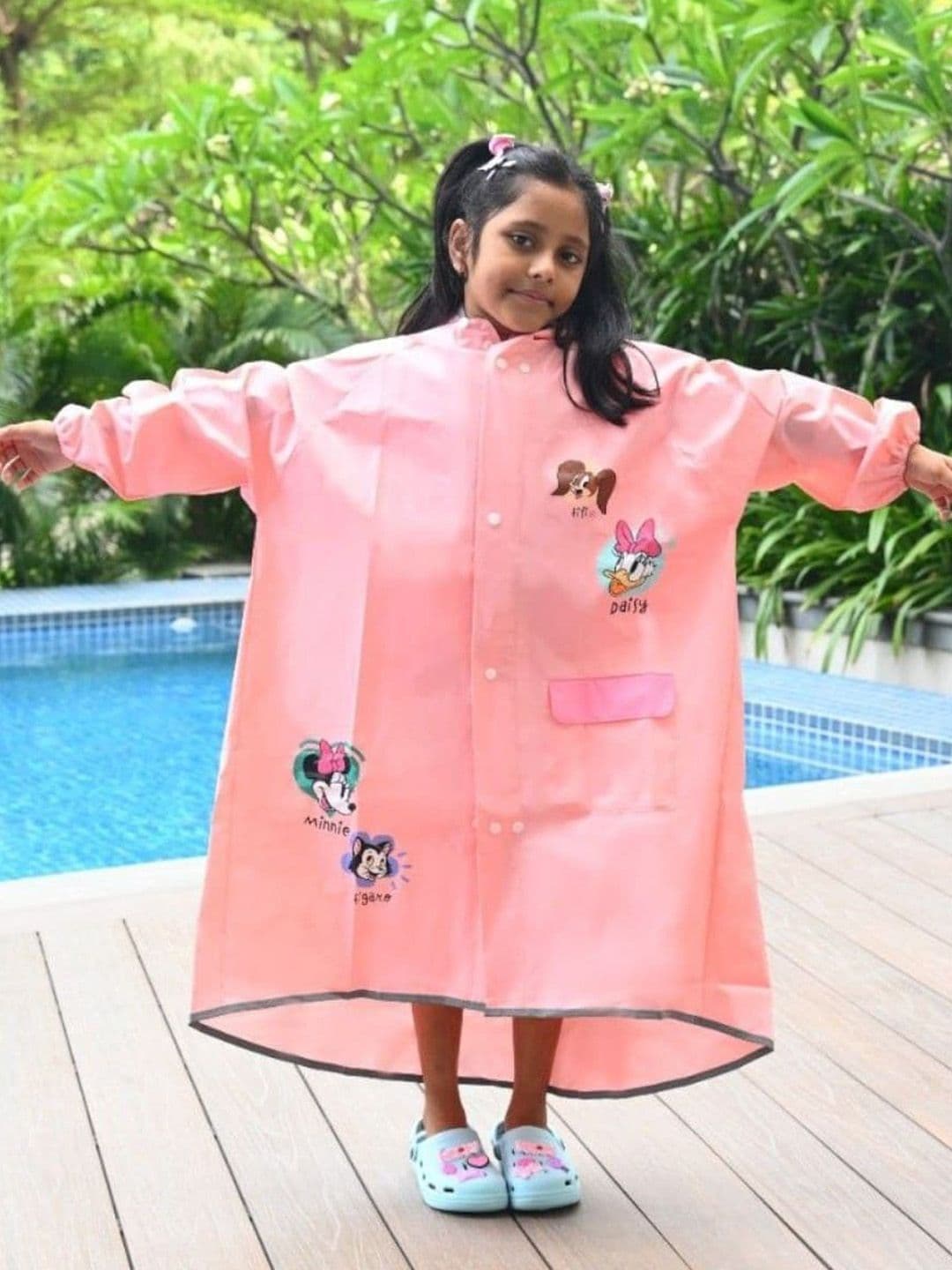 Yellow Bee Girls Printed Hooded Rain Jacket - view 1