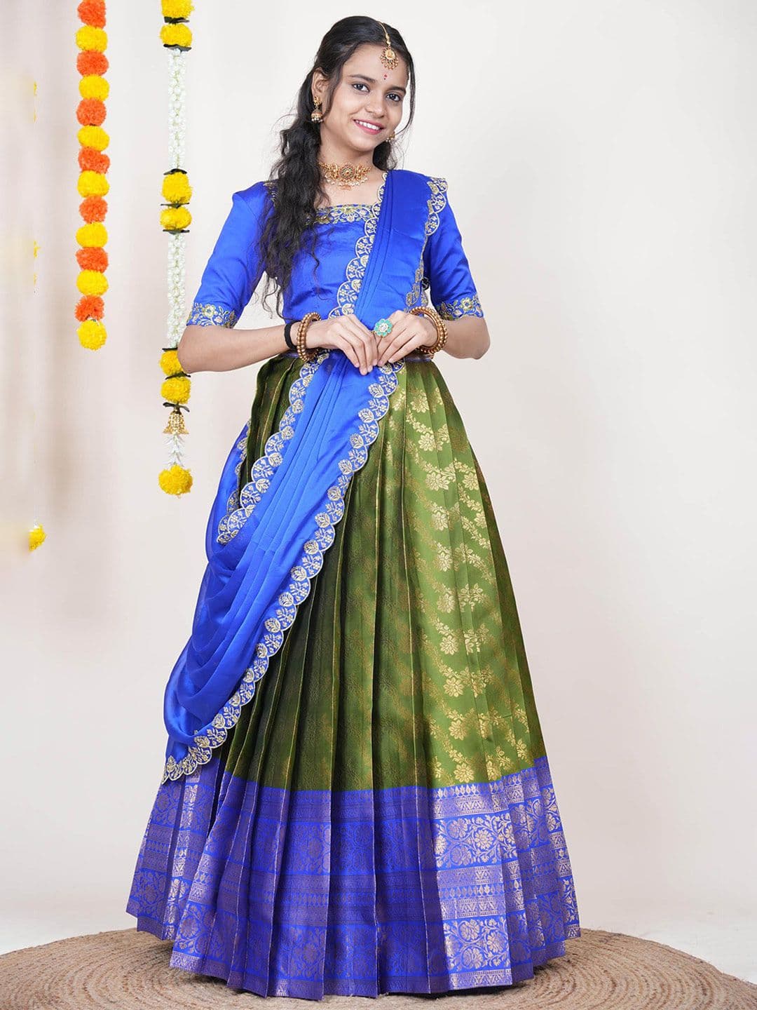 Fabcartz Woven Design Semi-Stitched Lehenga & Unstitched Blouse With Dupatta - view 1