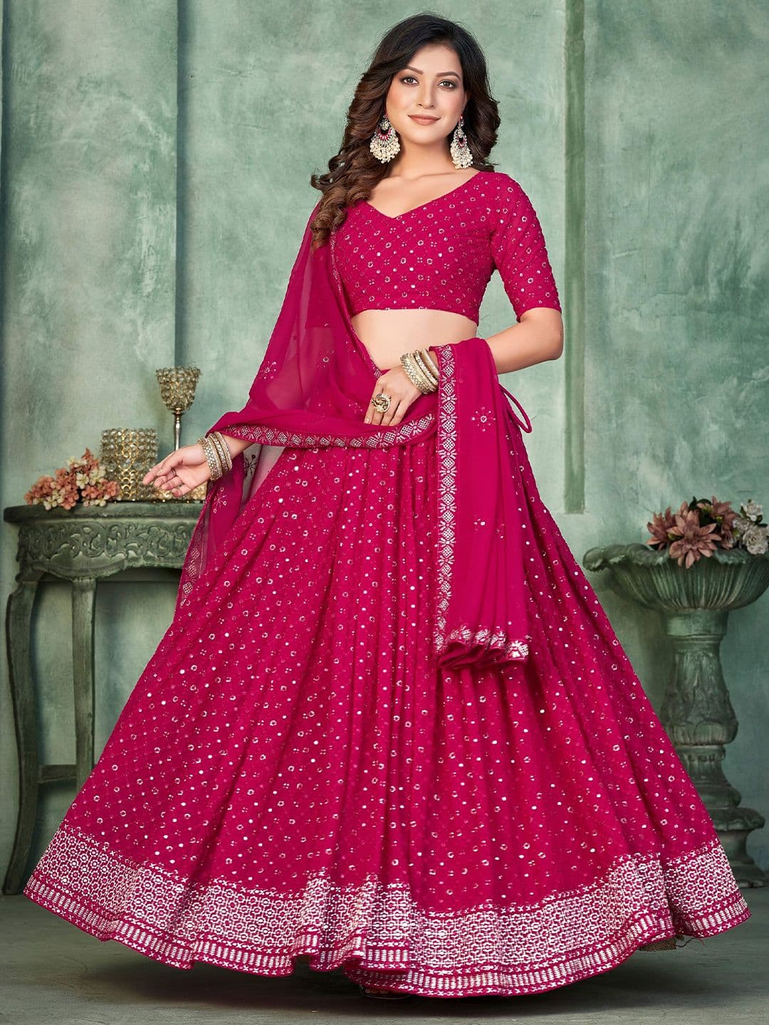 Warthy Ent Embroidered Semi-Stitched Lehenga & Unstitched Blouse With Dupatta - view 1