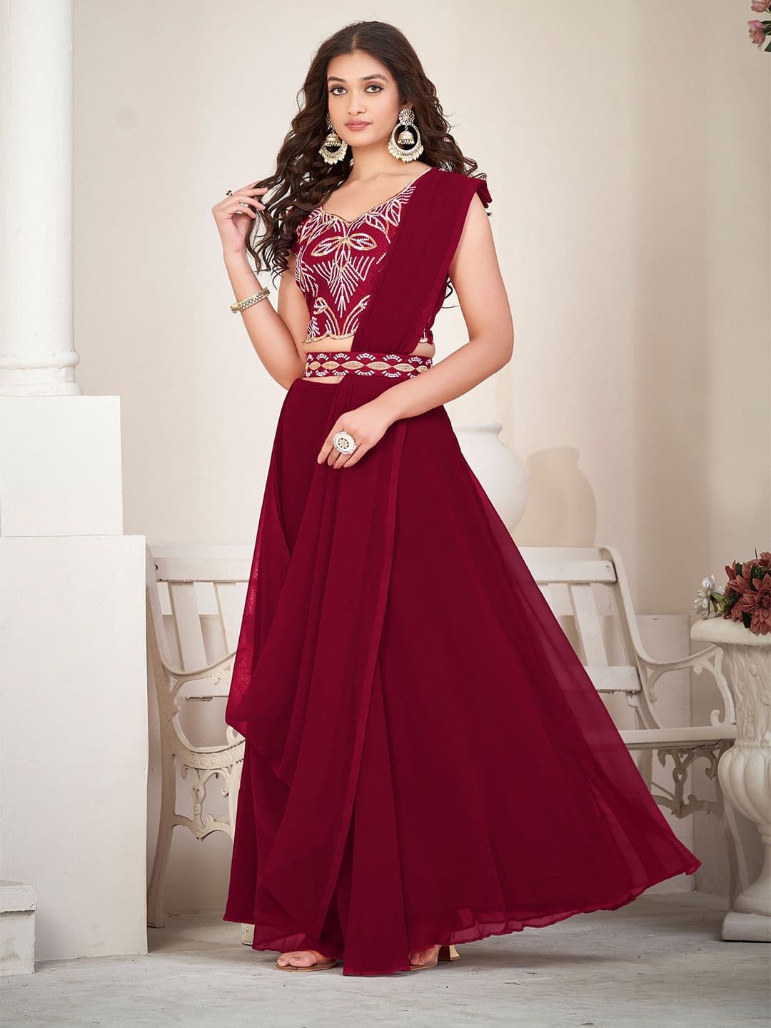 Warthy Ent Embroidered Thread Work Semi-Stitched Lehenga & Unstitched Blouse With Dupatta - view 1