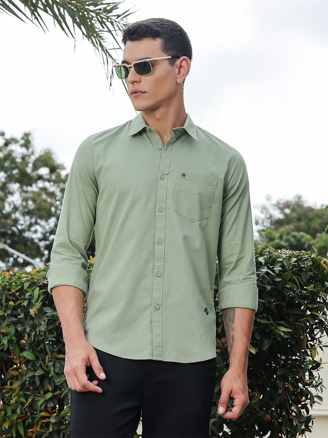 Thomas Scott Classic Slim Fit Spread Collar Roll-Up Sleeves Pure Cotton Casual Shirt - view 1