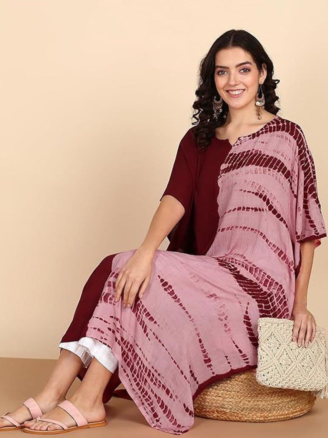 PinkTribe Women Leheriya Printed Leheriya Daily Kaftan Kurta - view 1