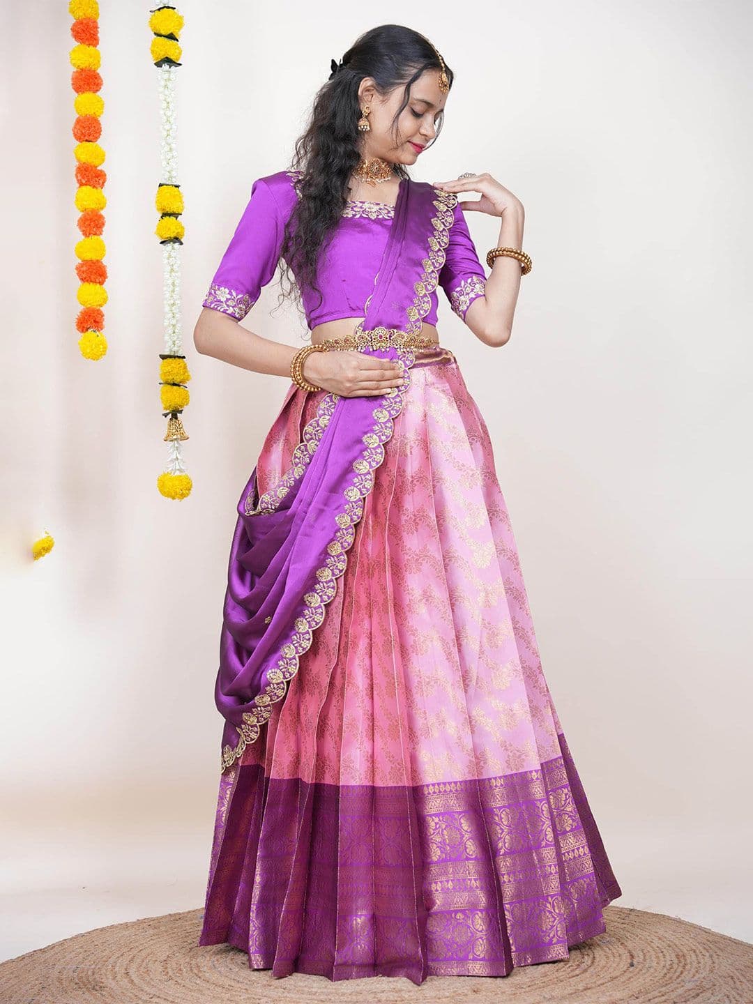Fabcartz Woven Design Banarasi Zari Semi-Stitched Lehenga & Unstitched Blouse With Dupatta - view 1