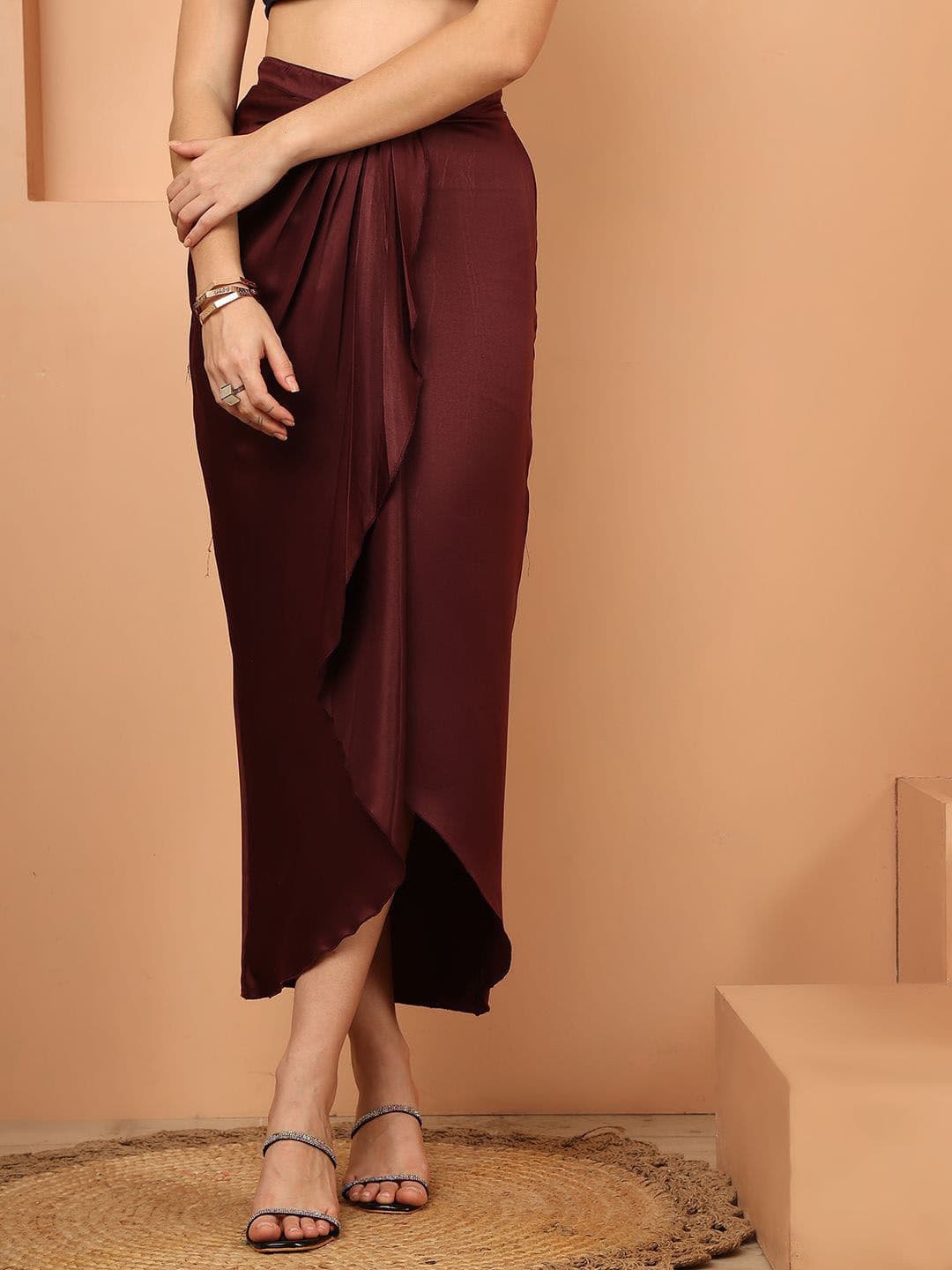 NEUDIS Satin Wrap Midi Asymmetric Hem Skirt - view 1