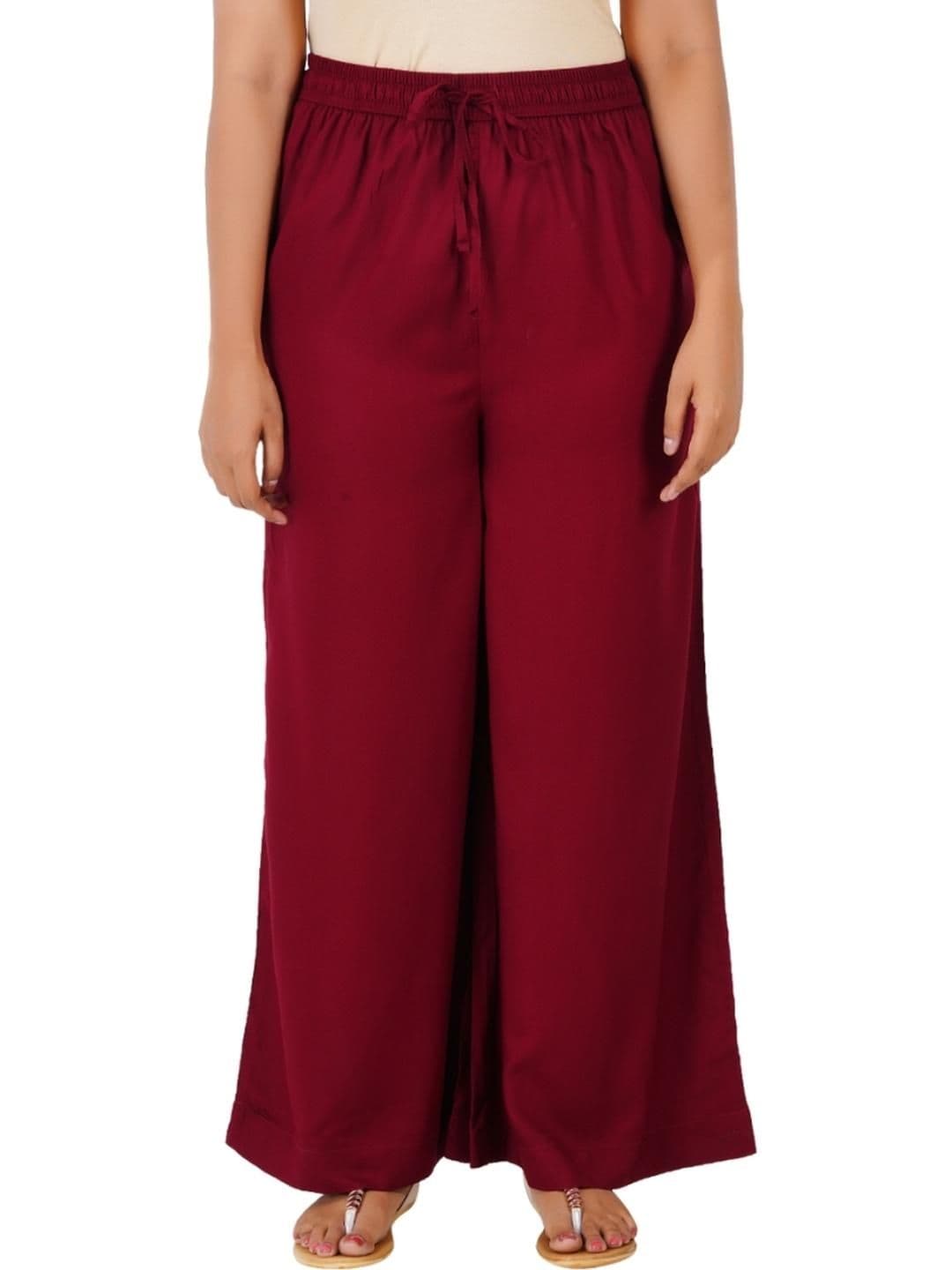 Happy Bunny Women Maroon Solid Mid-Rise Regular Fit Palazzo Pants - view 1
