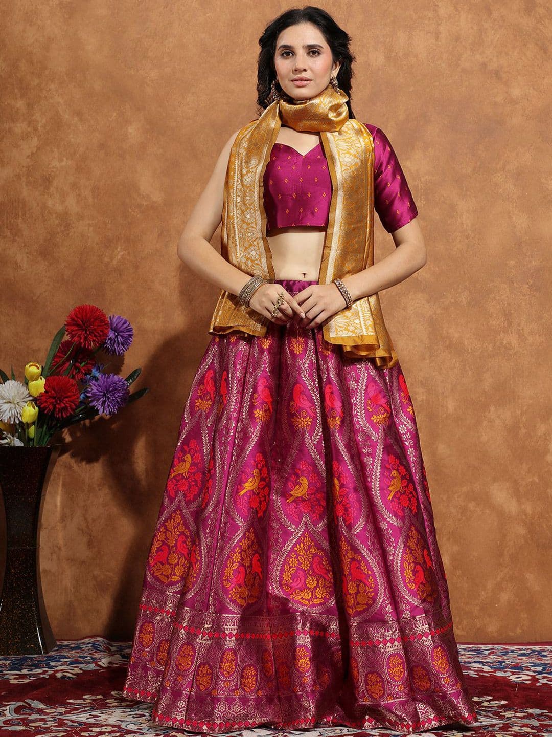 SWAMI STUDIO Woven Design Zari Work Semi-Stitched Silk Lehenga & Blouse With Dupatta - view 1