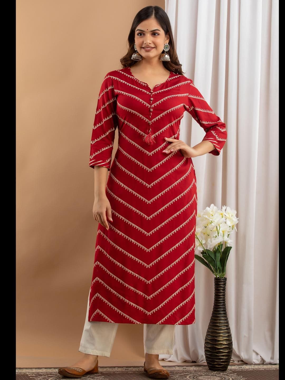 AREEH Women Maroon Viscose Rayon Kurtas - view 1