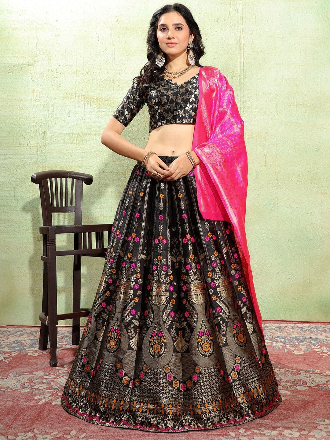 SWAMI STUDIO Semi-Stitched Lehenga & Unstitched Blouse With Dupatta - view 1