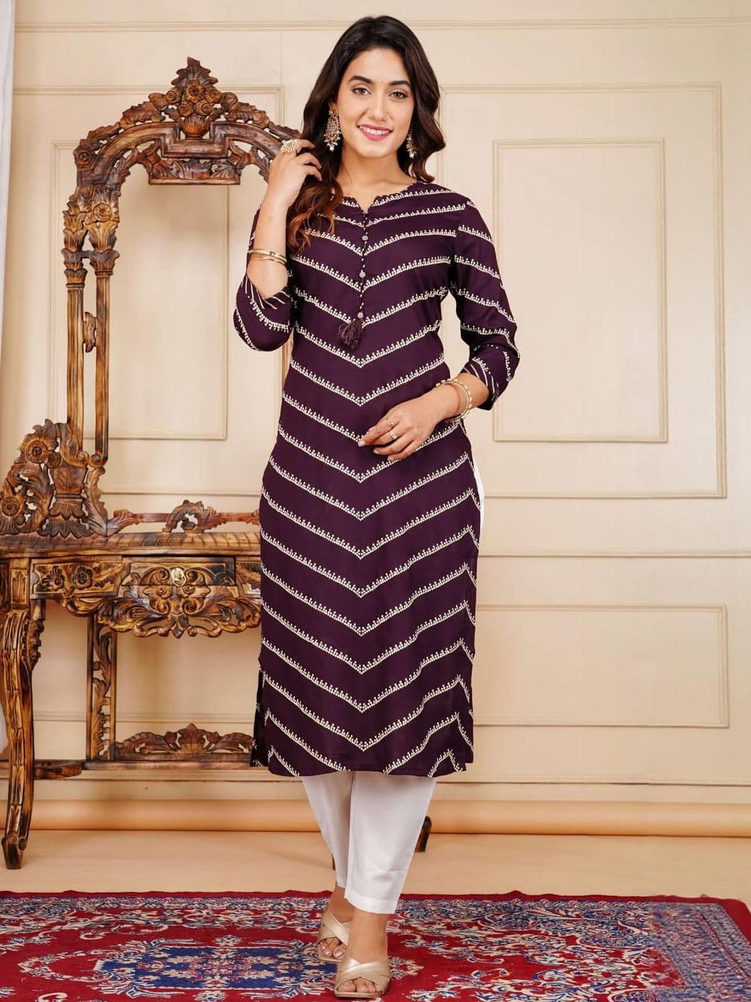 AREEH Women Purple Viscose Rayon Kurtas - view 1
