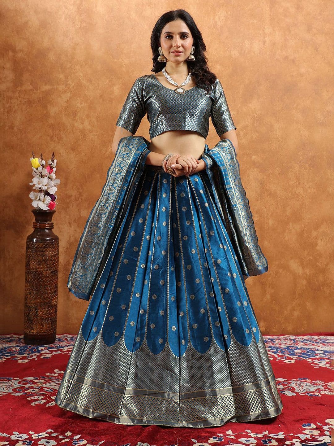 SWAMI STUDIO Woven Design Zari Work Semi-Stitched Silk Lehenga & Blouse With Dupatta - view 1
