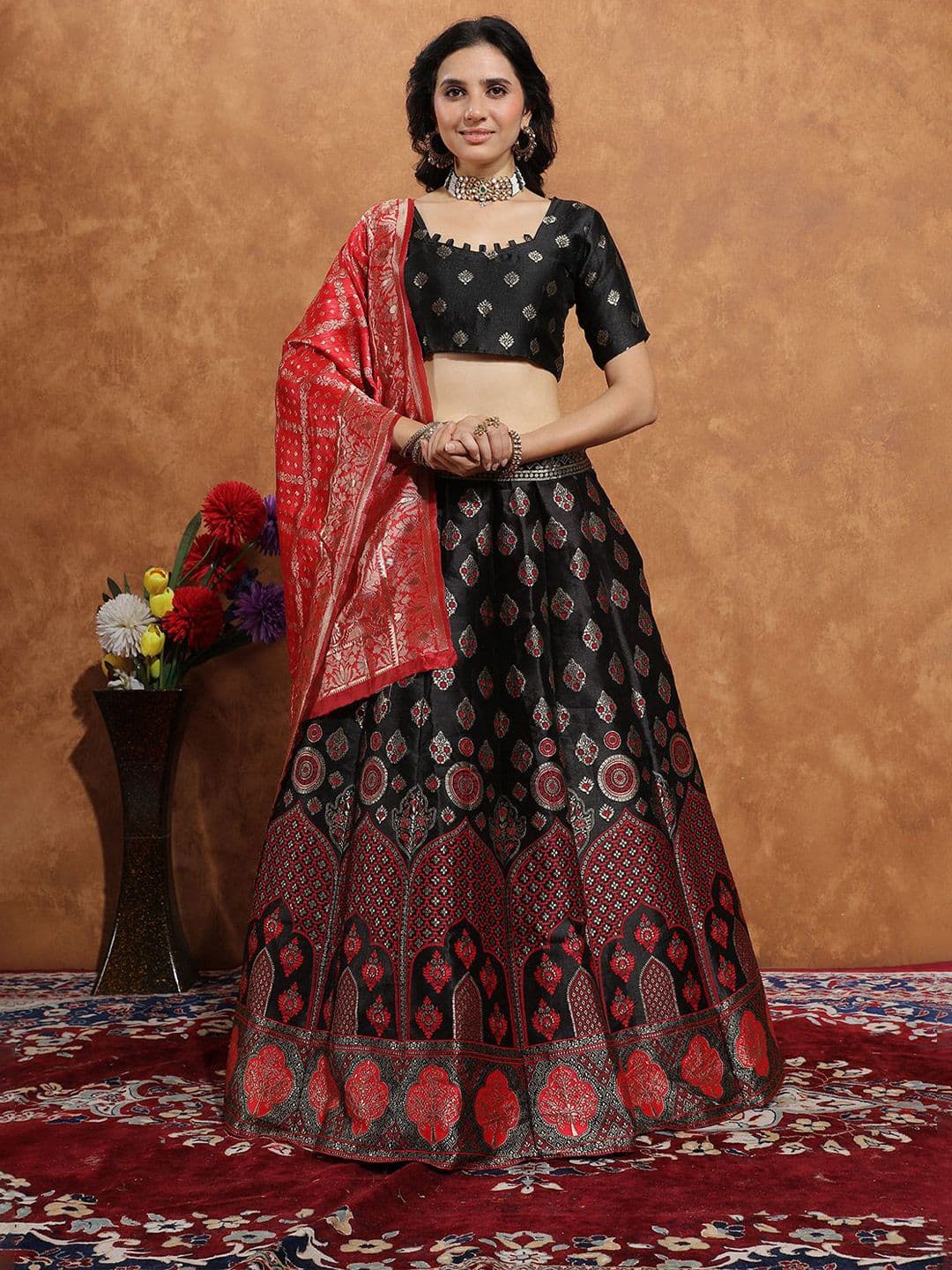 SWAMI STUDIO Woven Design Zari Work Semi-Stitched Silk Lehenga & Blouse With Dupatta - view 1