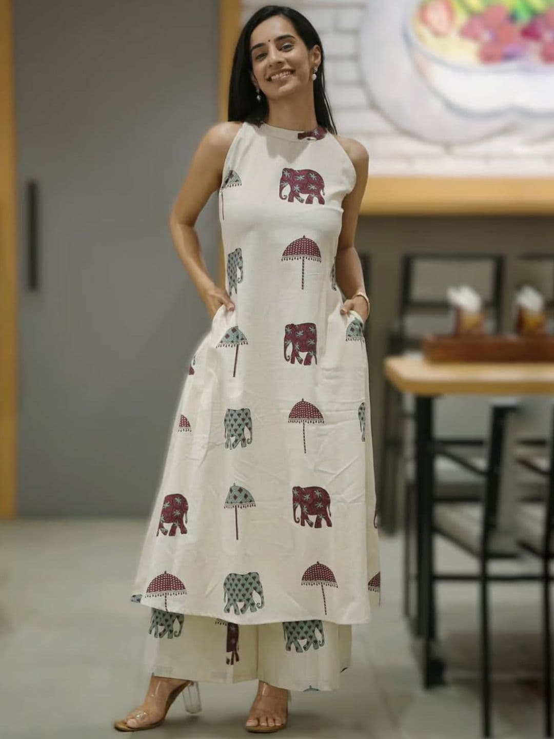 GoSriKi Women Ethnic Motifs Printed A-Line Kurta with Palazzo - view 1