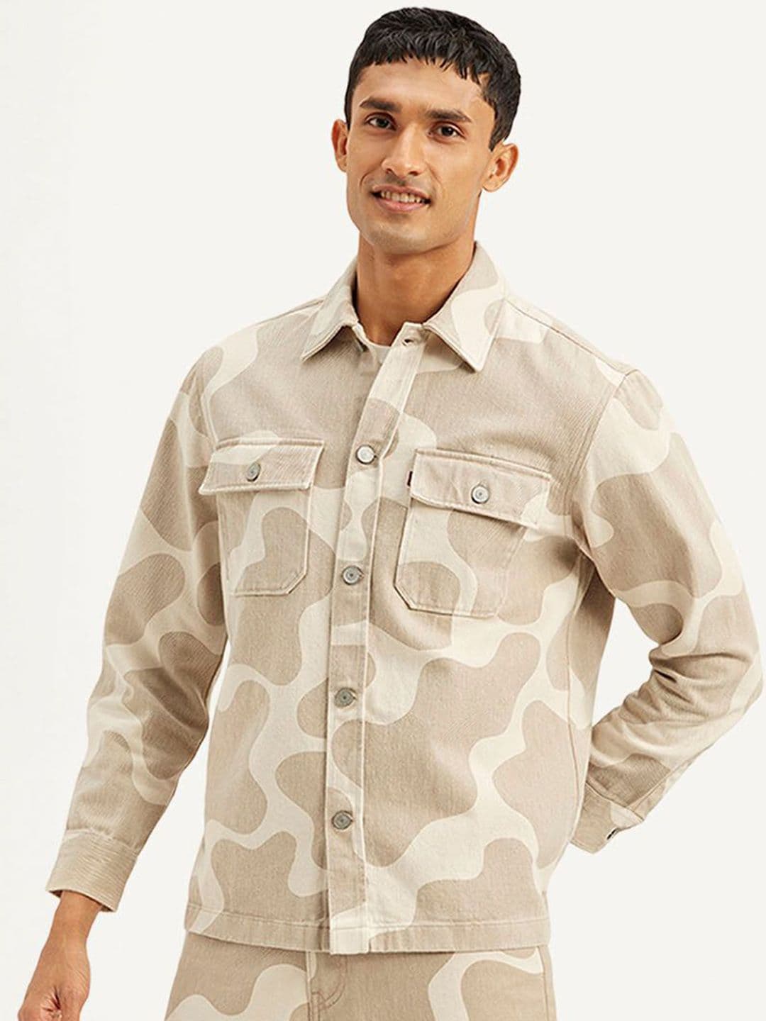 Levis Abstract Printed Spread Collar Cotton Denim Jacket - view 1