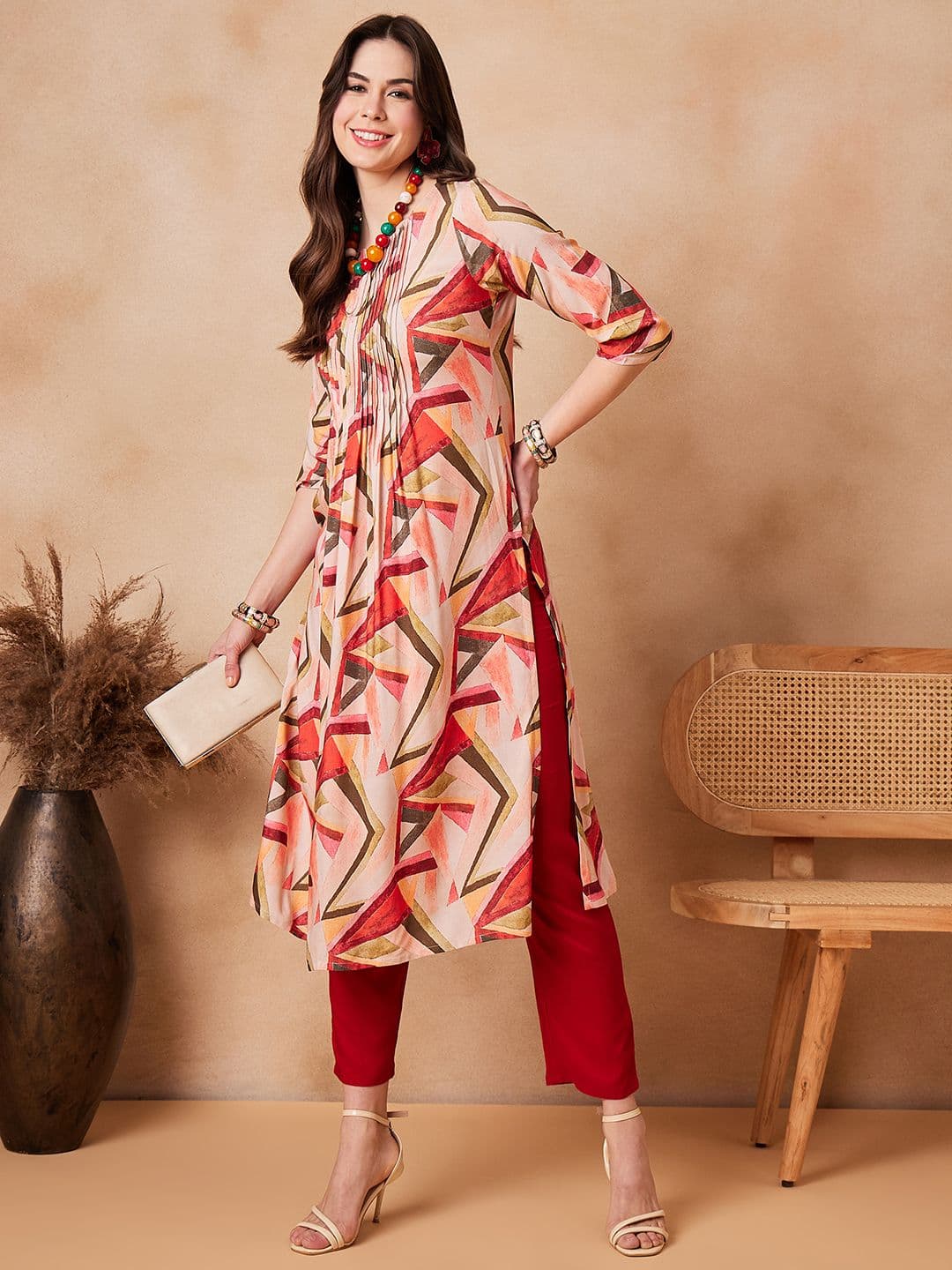 Sangria Women Geometric Printed Daily A-Line Kurta - view 1