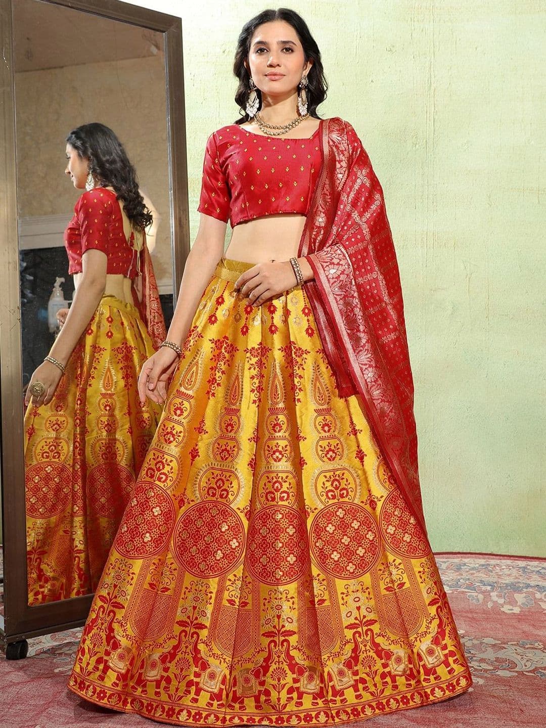 SWAMI STUDIO Woven Design Zari Work Semi-Stitched Silk Lehenga & Blouse With Dupatta - view 1