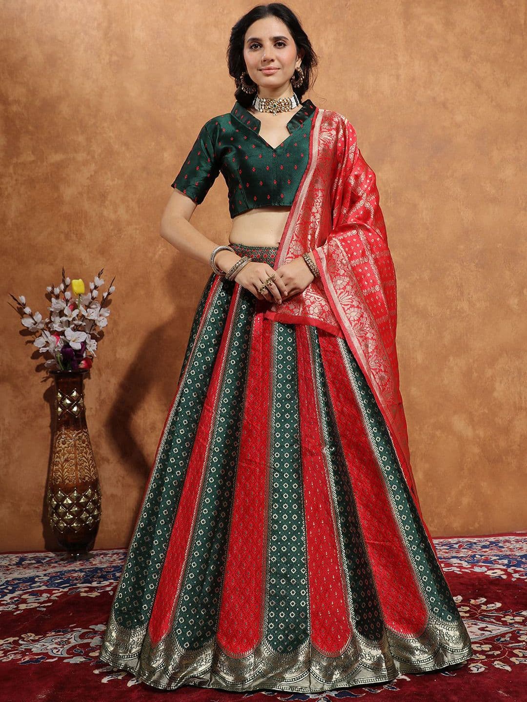 SWAMI STUDIO Woven Design Zari Work Semi-Stitched Silk Lehenga & Blouse With Dupatta - view 1