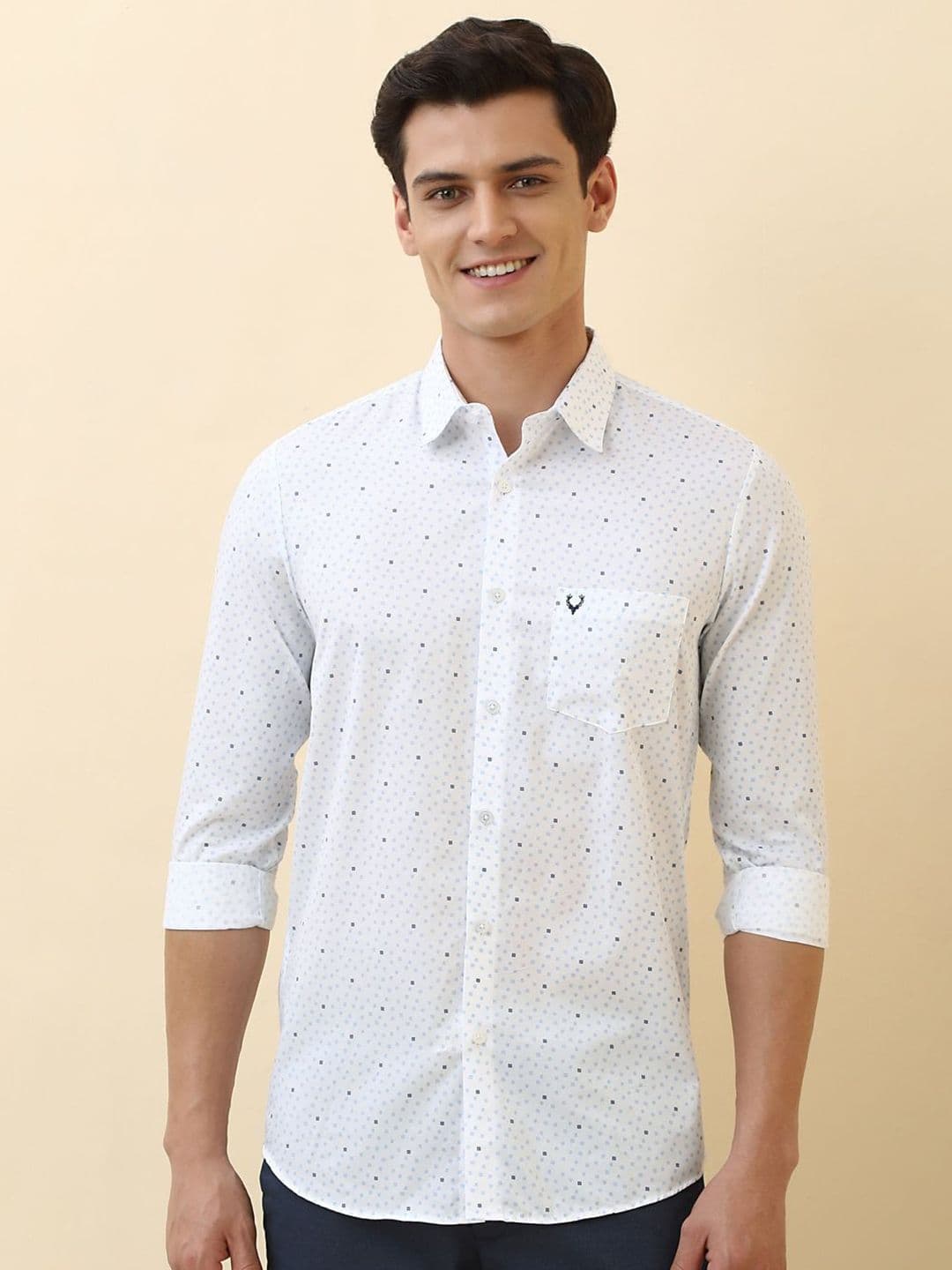 Allen Solly Slim Fit Micro Ditsy Printed Spread Collar Roll-Up Sleeves Cotton Shirt - view 1