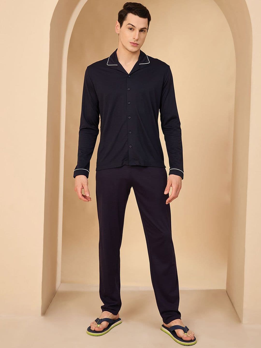 Sweet Dreams Men Shirt Collar Long Sleeves Shirt & Pyjamas Night suits - view 1