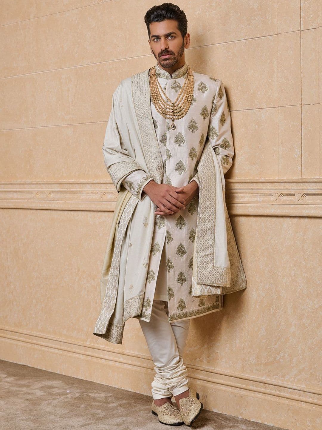 Tasva Floral Embroidered Pure Silk Sherwani Set