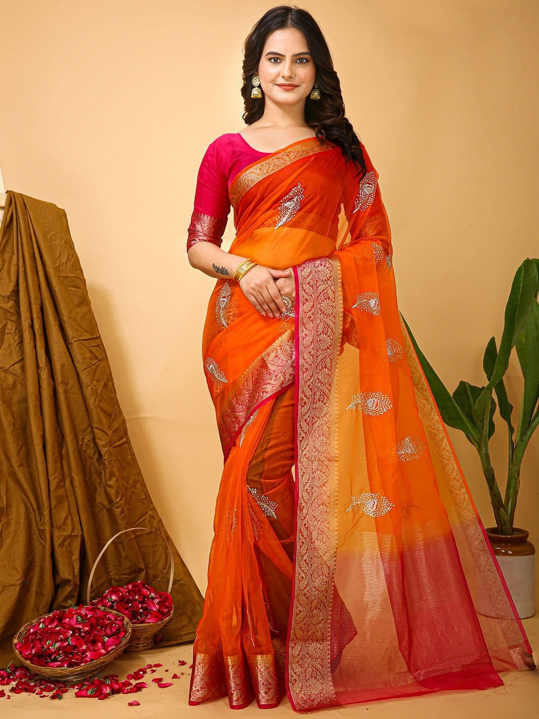 all about you Ethnic Motifs Embroidered Saree with Blouse Piece - view 1