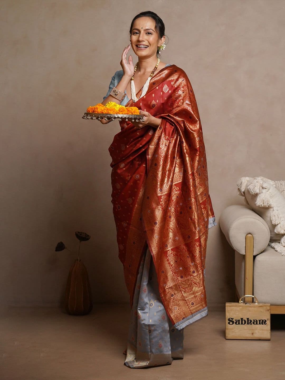 KALINI Woven Design Zari Banarasi Saree with Blouse Piece - view 1