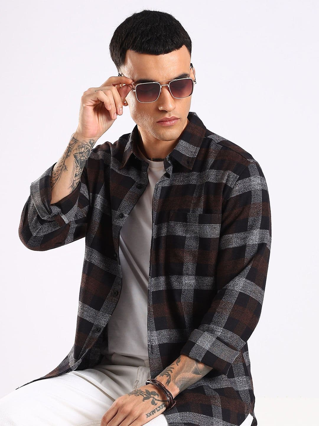 HERE&NOW Slim Fit Button-Down Collar Tartan Checks Checked Cotton Opaque Shirt - view 1
