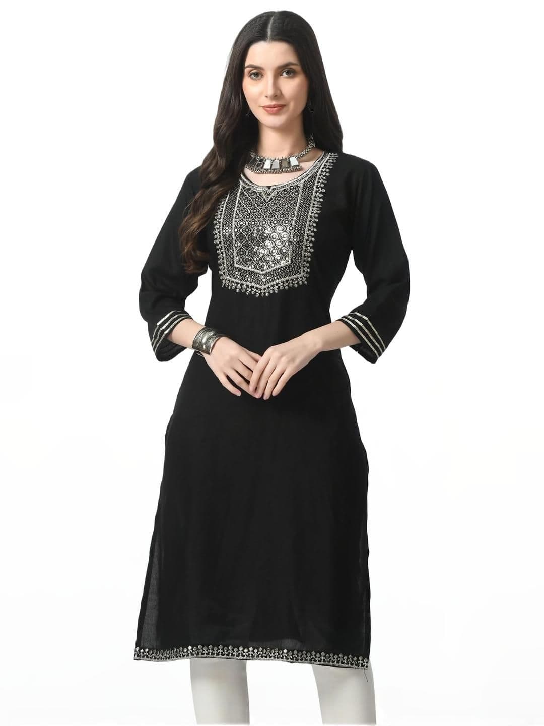 LIBOZA Women Black Cotton Kurtas - view 1