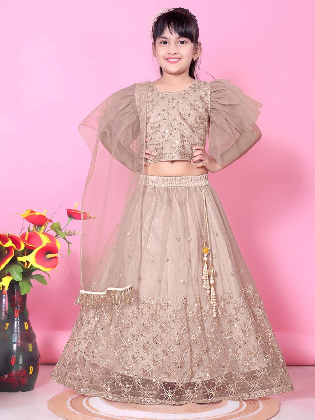 BAESD Girls Floral Embroidered Sequinned Ready to Wear Lehenga & Blouse With Dupatta - view 1