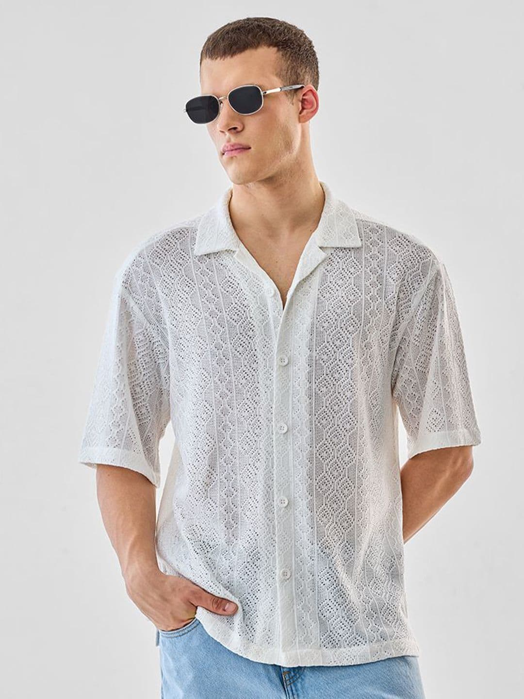 Snitch Men Boxy Fit Textured Cuban Collar Casual Shirt - view 1