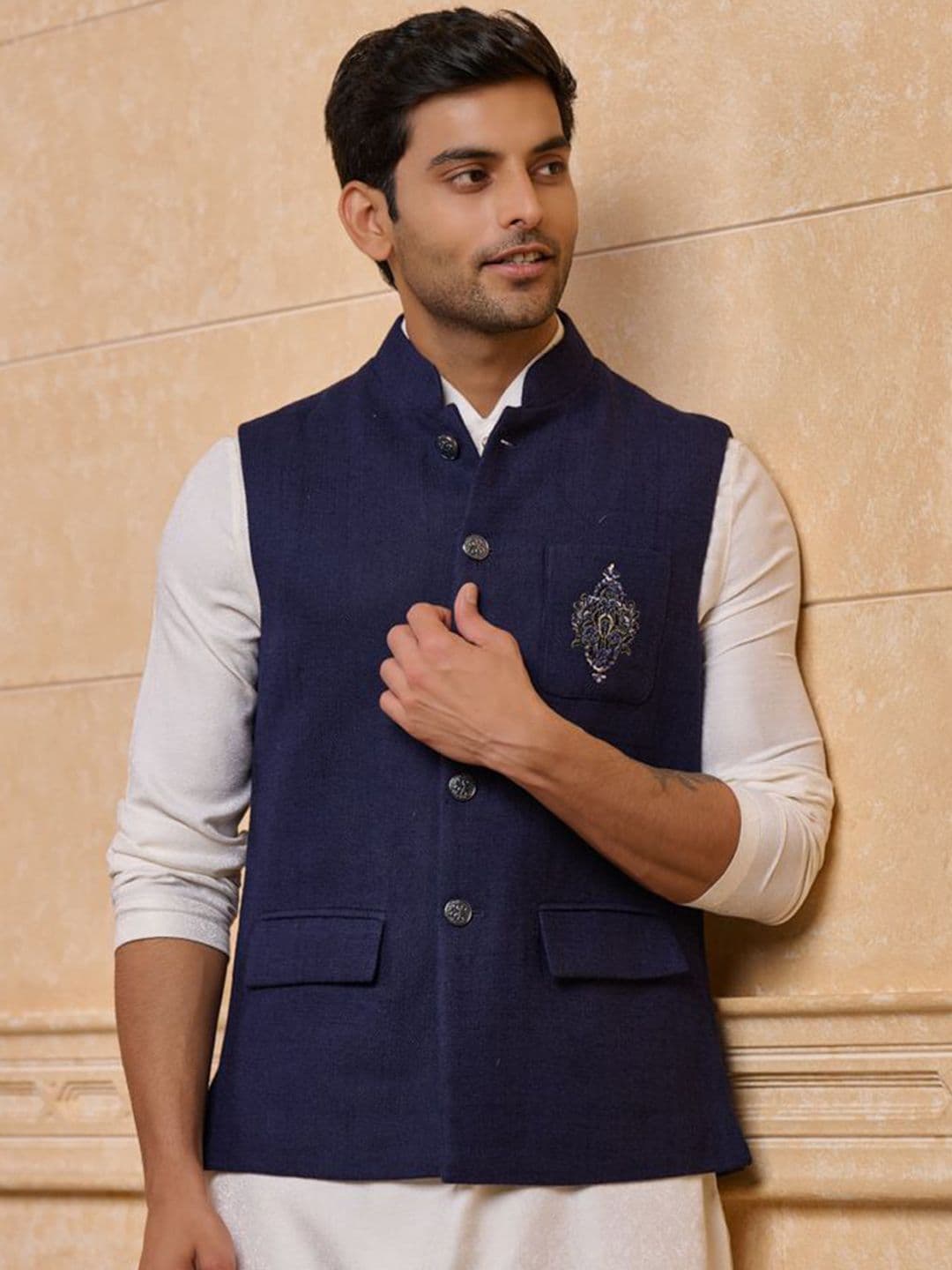 Tasva Embroidered Woven Nehru Jacket - view 1