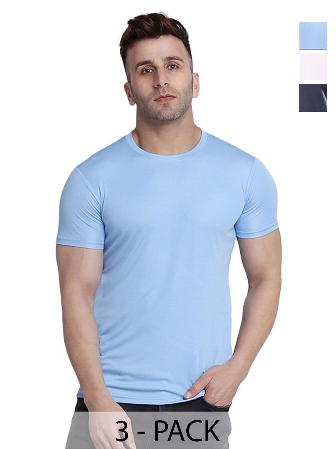 TQH Men Pack of 3 Dry Fit Solid Round Neck Slim Fit T-shirts - view 1