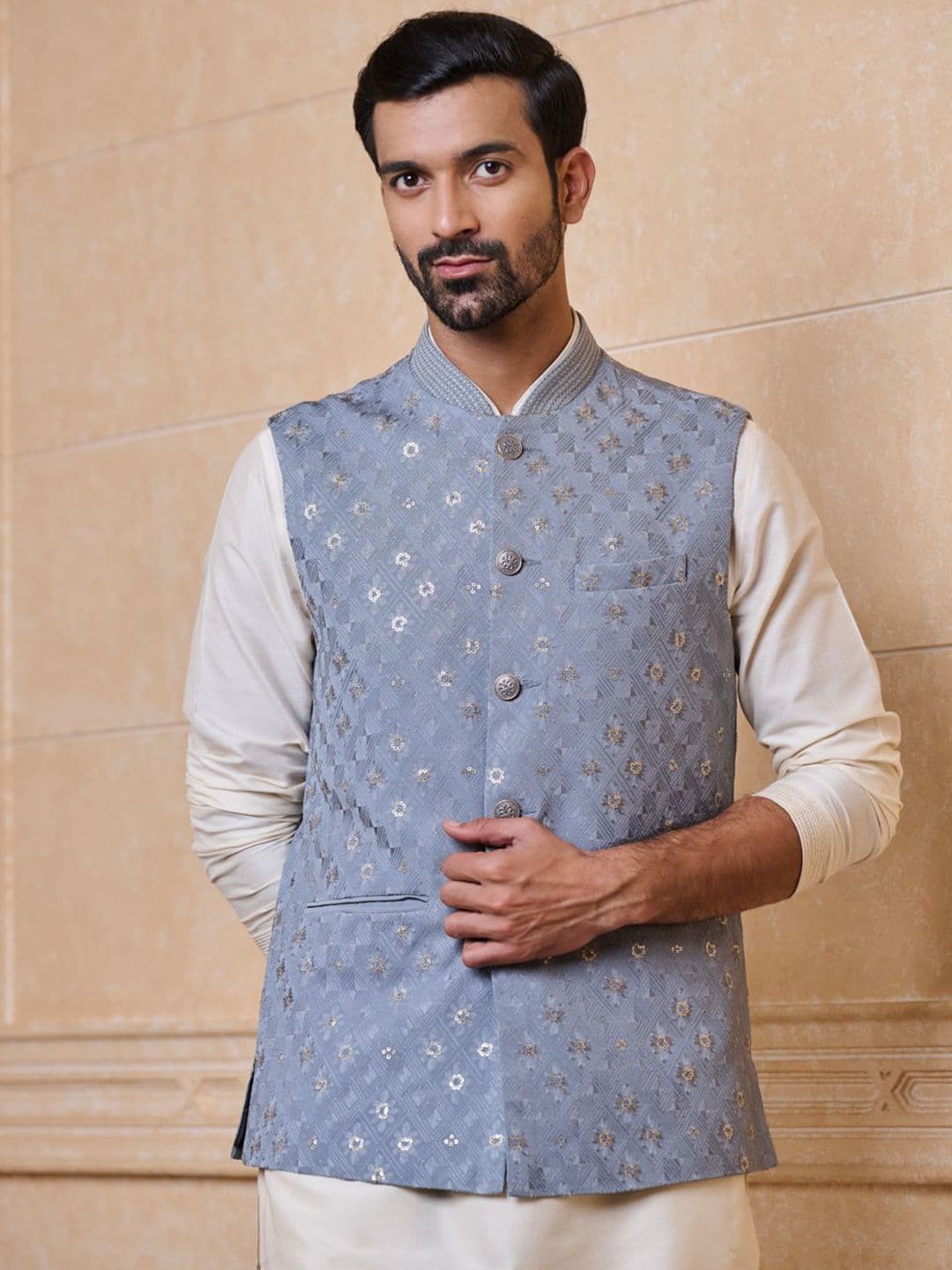 Tasva Embroidered Georgette Woven Nehru Jacket - view 1