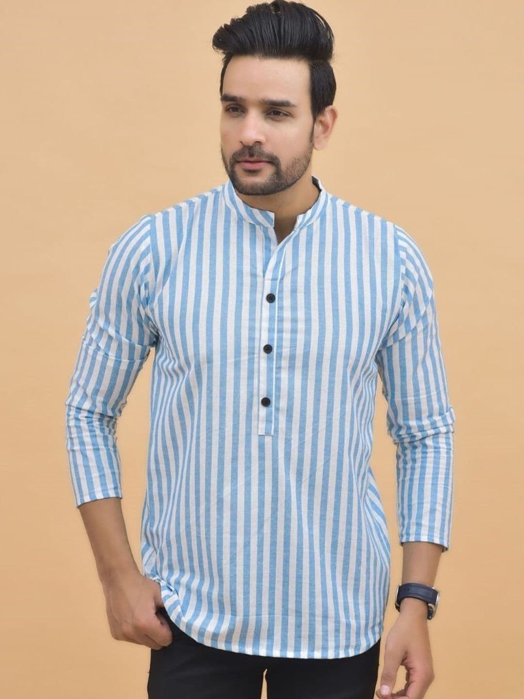 Anouk Rustic Striped Mandarin Collar Cotton Straight Kurta - view 1