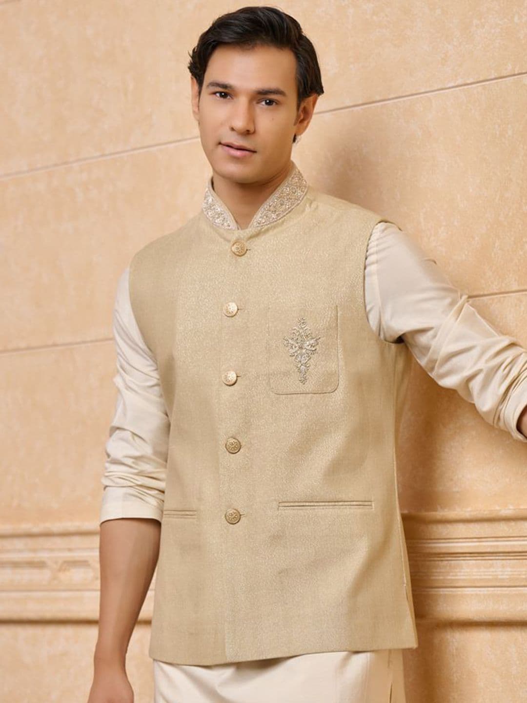 Tasva Embroidered Woven Nehru Jacket - view 1