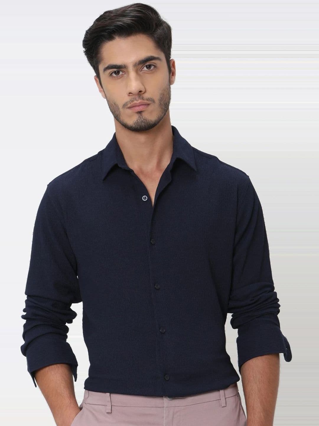 Mufti Men Slim Fit Solid Spread Collar Cotton Casual Shirt - view 1
