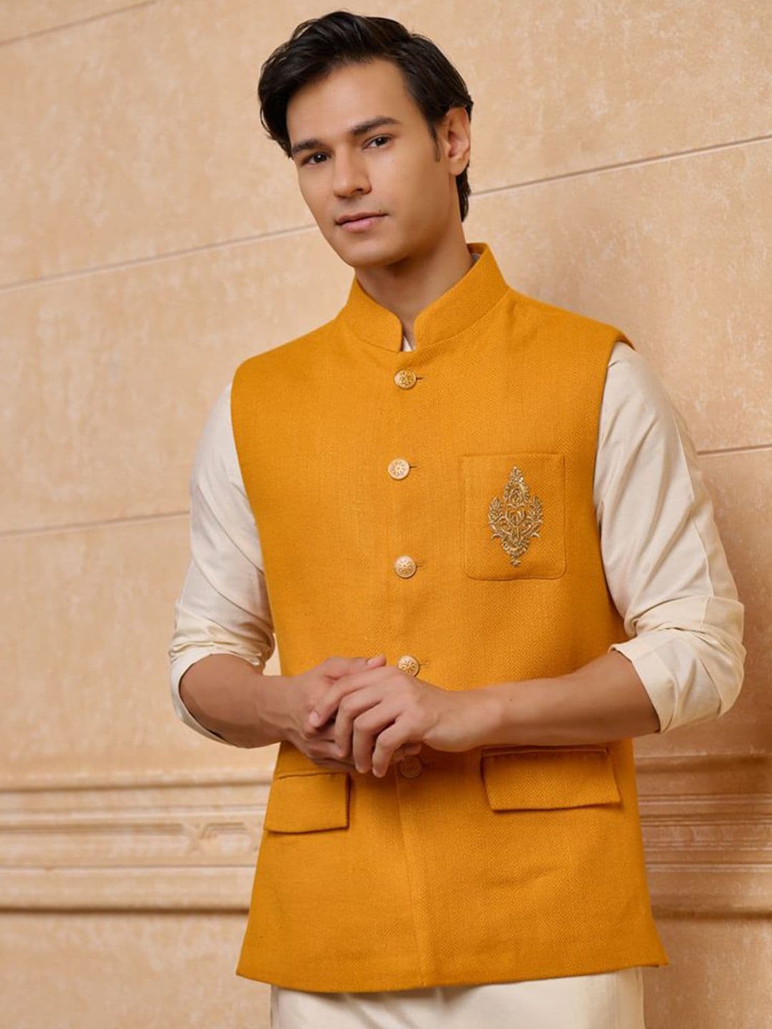 Tasva Embroidered Cotton Woven Nehru Jacket - view 1
