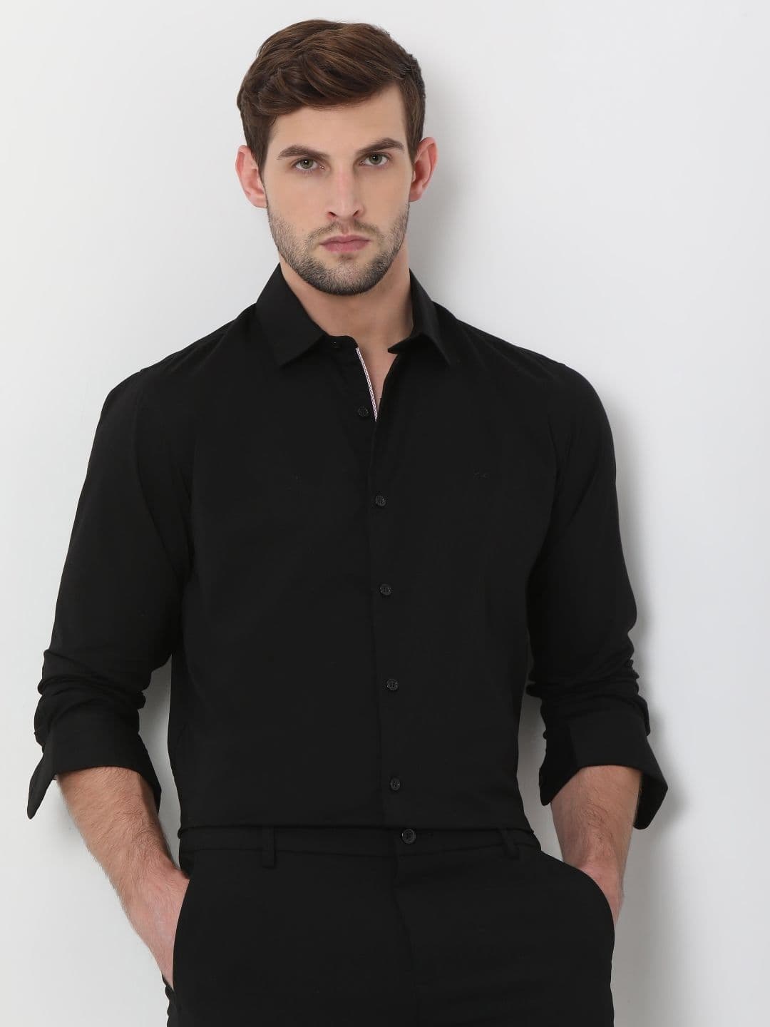 Mufti Men Slim Fit Solid Spread Collar Cotton Casual Shirt - view 1