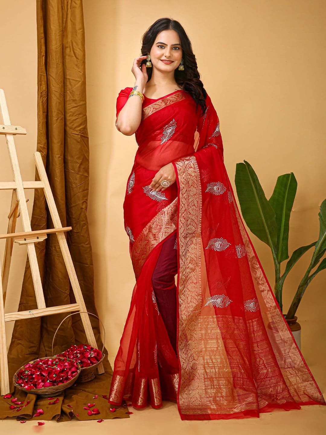 all about you Morpankh Embroidered Sequinned Organza Saree - view 1