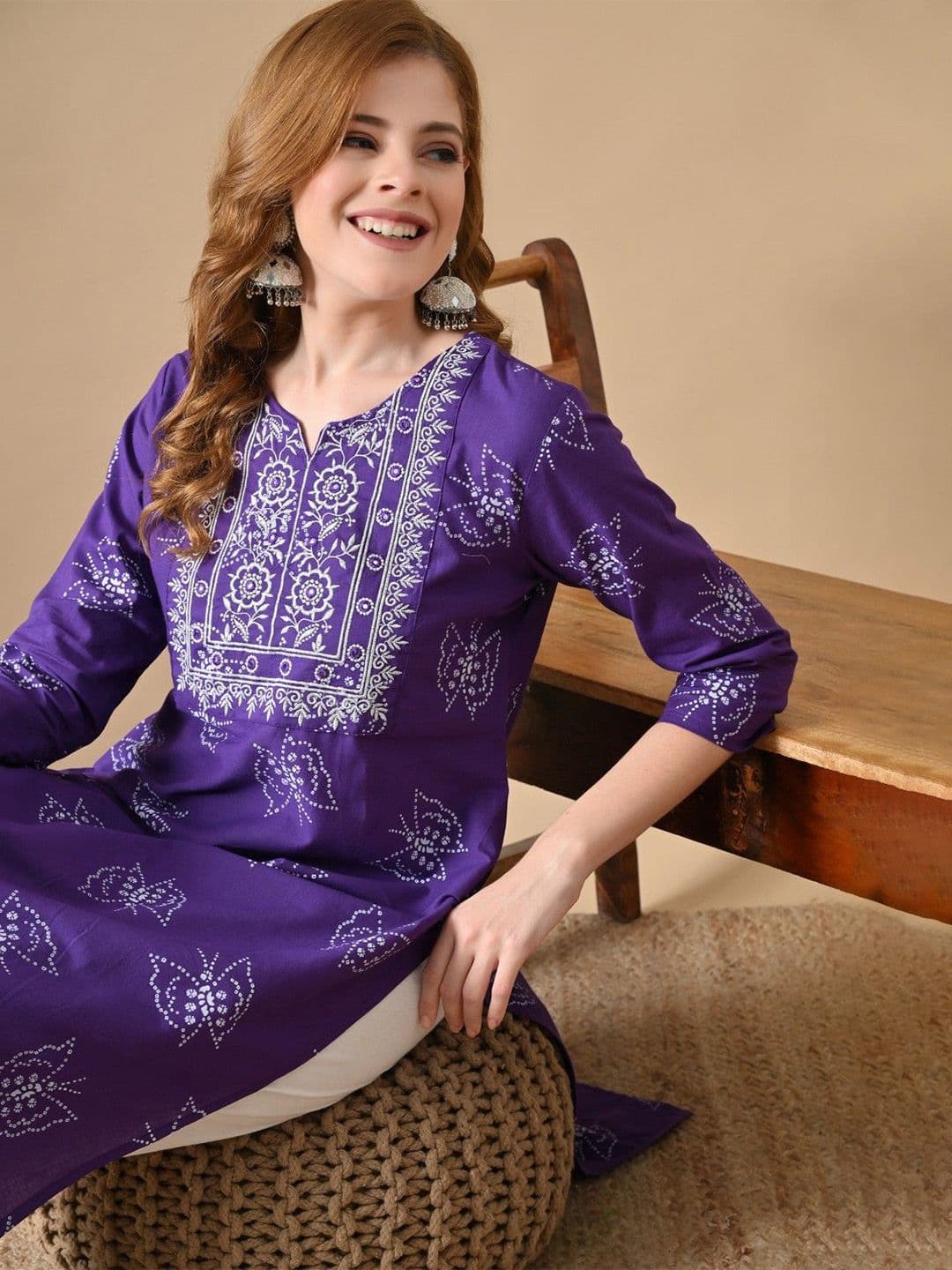 BKApparels Women Ethnic Motifs Printed Daily Cotton Straight Kurta - view 1