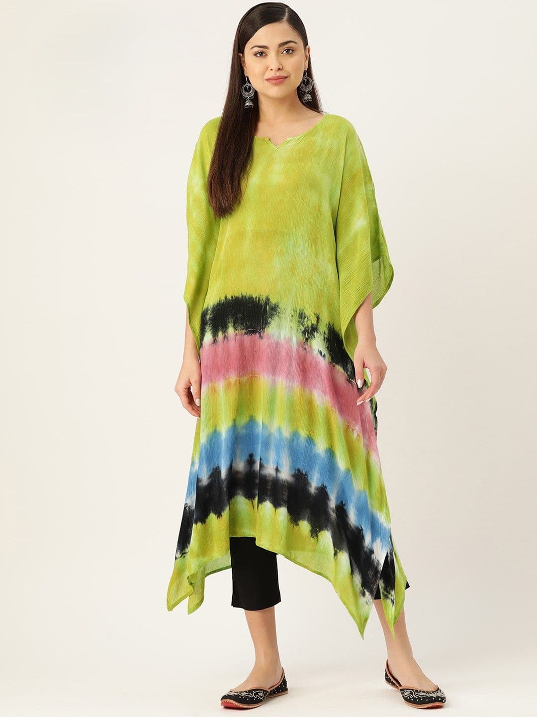 PinkTribe Women Tie & Dye Dyed Loose Fit Kaftan Kurta - view 1