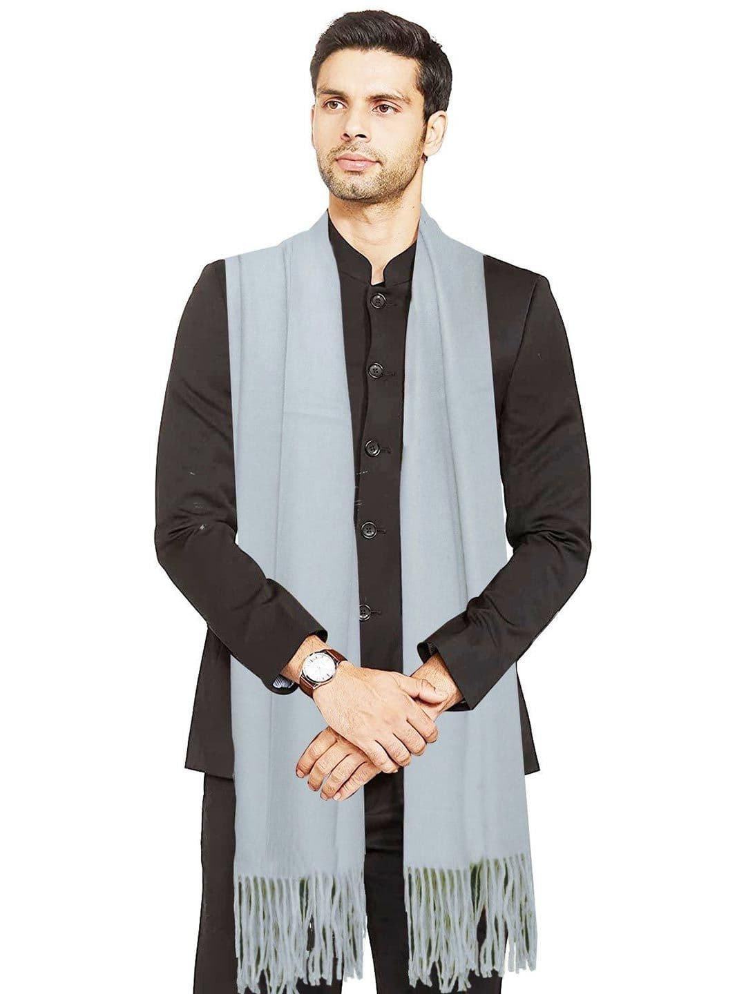 Manra Men Solid Plain Stole With Fringed Border - view 1