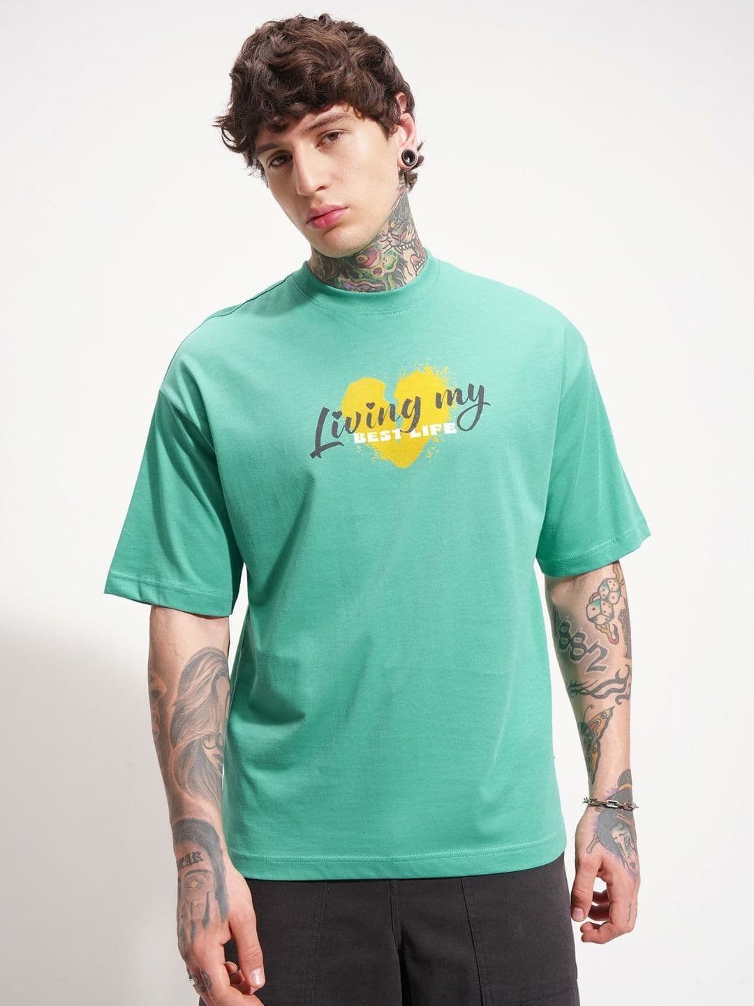 HIGHLANDER Men Typography Printed Round Neck Cotton Oversized T-shirt - view 1