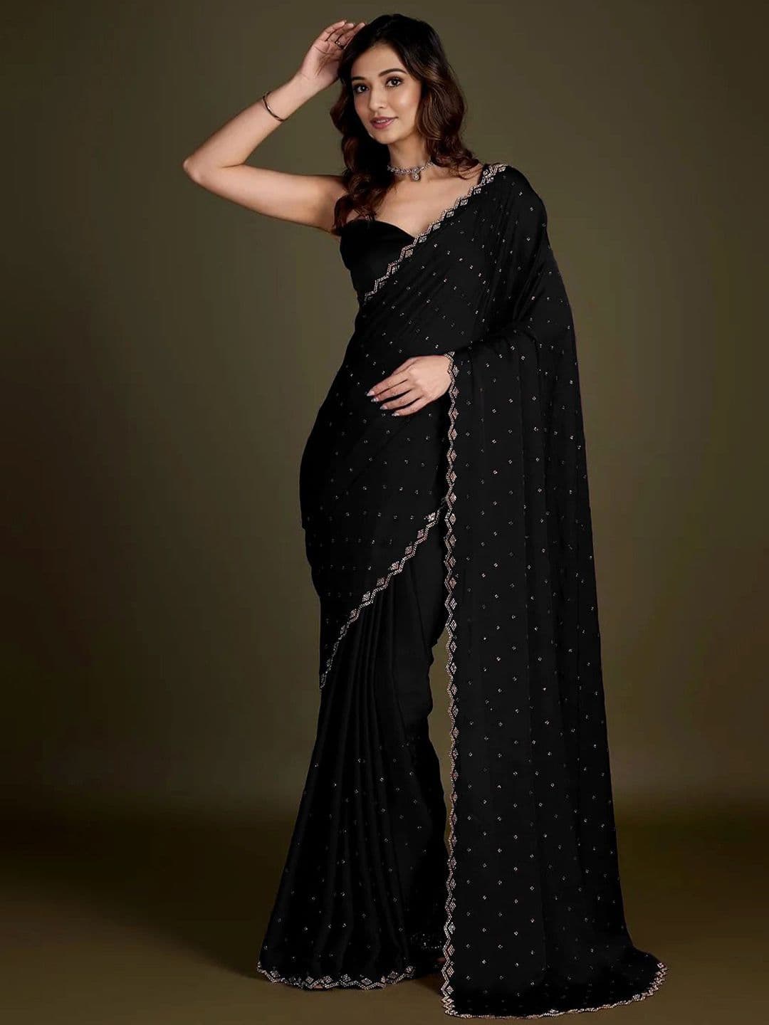 MADHUR HAND WORK ART Embellished Beads and Stones Tissue Saree - view 1