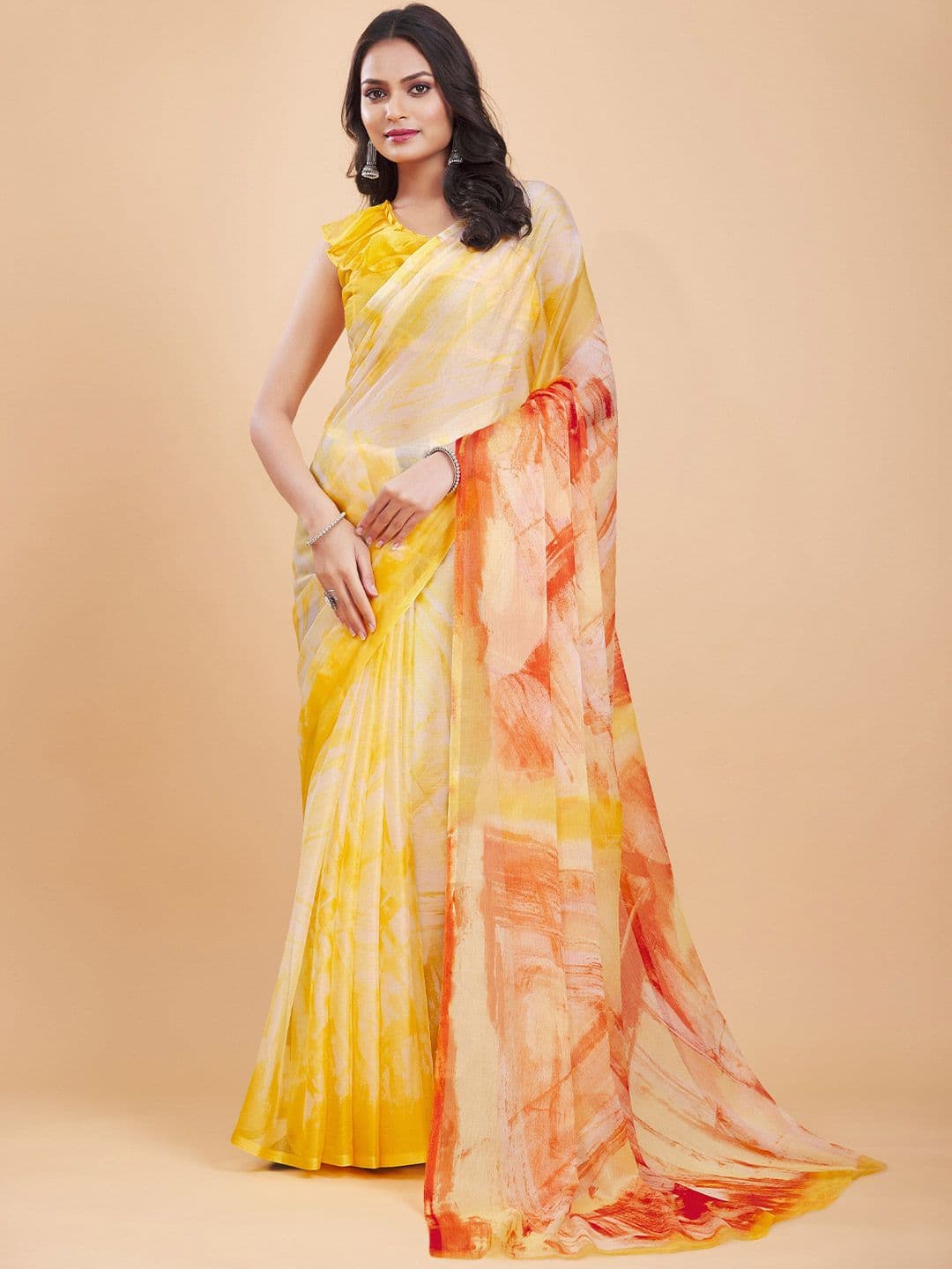 Garden Vareli Abstract Printed Poly Chiffon Saree - view 1