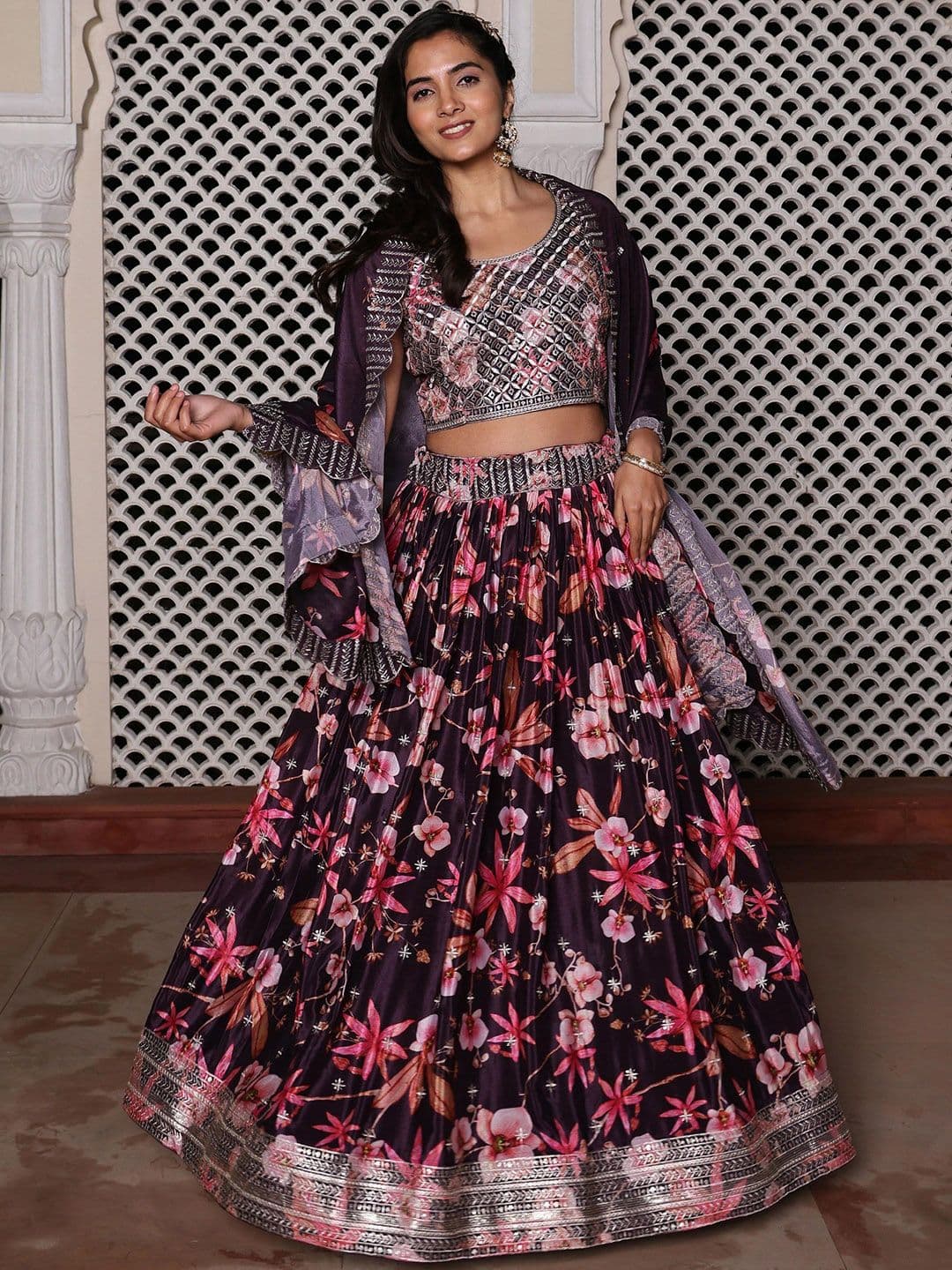 Warthy Ent Embroidered Sequinned Semi-Stitched Lehenga & Unstitched Blouse With Dupatta - view 1