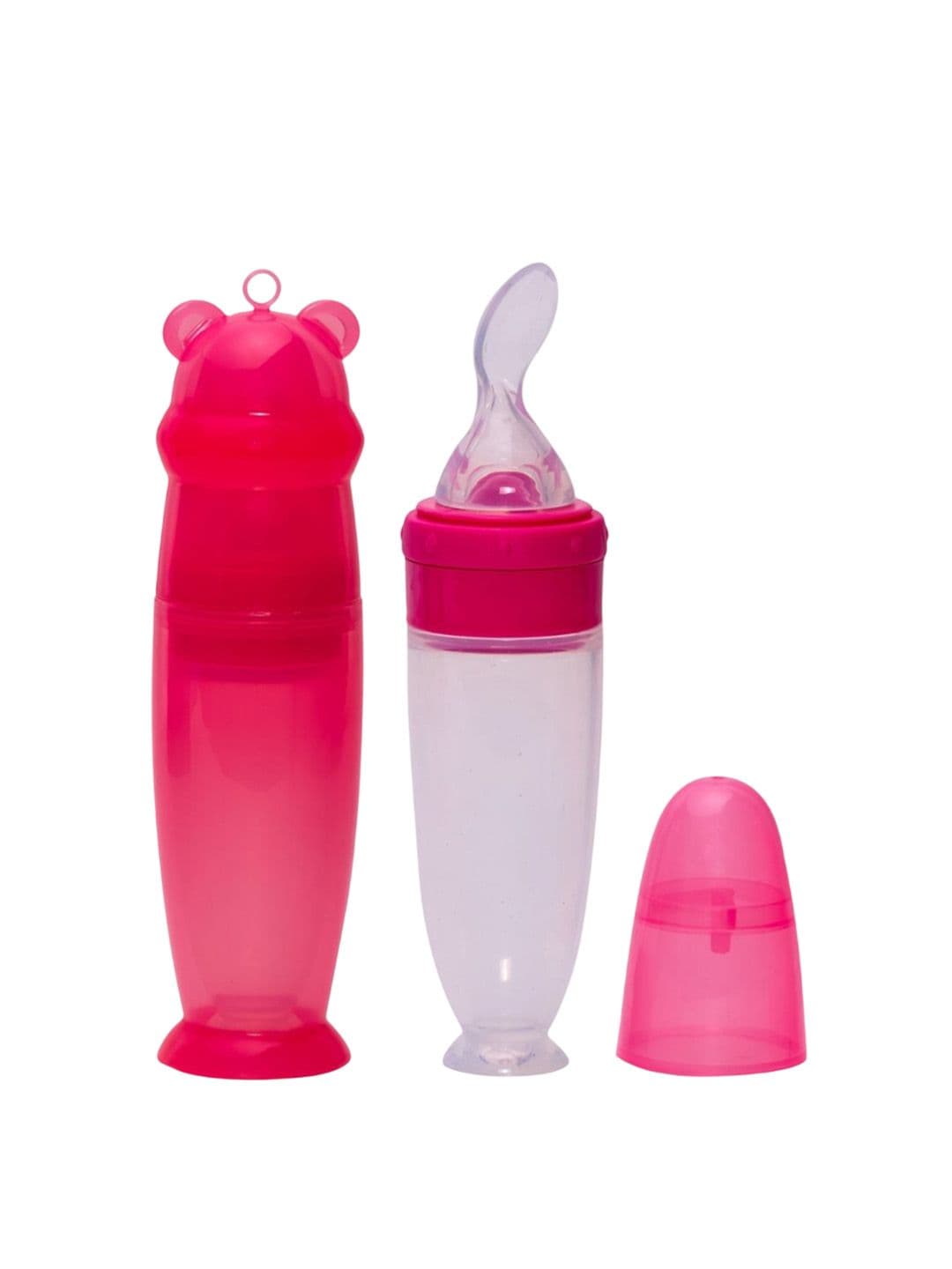 Adore Mr.Bear Baby Premium Silicon Squeeze Feeder With Cap & Storage Case- 100ml - Pink - view 1